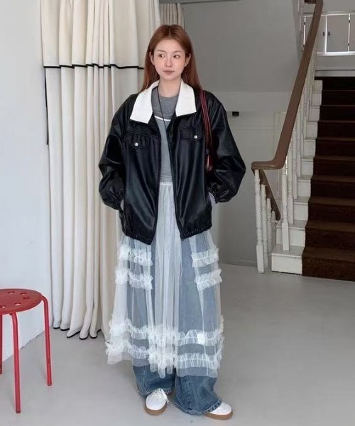 AsRiRe(アスリレイ)の「26ss チュールフリルティアードロングキャミワンピース(ワンピース・レディース・ブラック/ホワイト・M)」の5枚目の写真