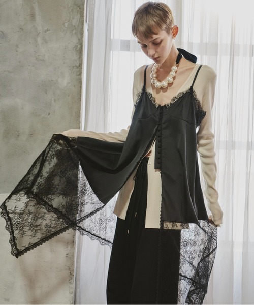 LA BELLE ETUDE(ラベルエチュード)の「ボタンディテールサテンレースキャミチュニック(シャツ/ブラウス・レディース・ホワイト/ブラック・FREE)」の11枚目の写真