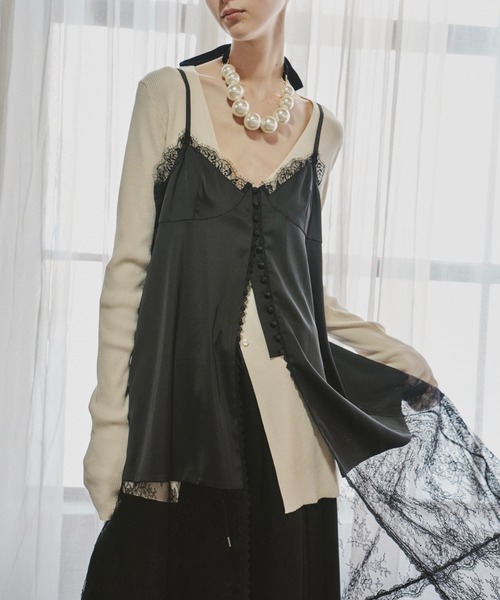 LA BELLE ETUDE(ラベルエチュード)の「ボタンディテールサテンレースキャミチュニック(シャツ/ブラウス・レディース・ホワイト/ブラック・FREE)」の8枚目の写真