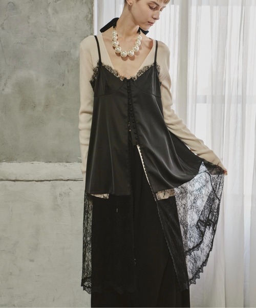 LA BELLE ETUDE(ラベルエチュード)の「ボタンディテールサテンレースキャミチュニック(シャツ/ブラウス・レディース・ホワイト/ブラック・FREE)」の9枚目の写真