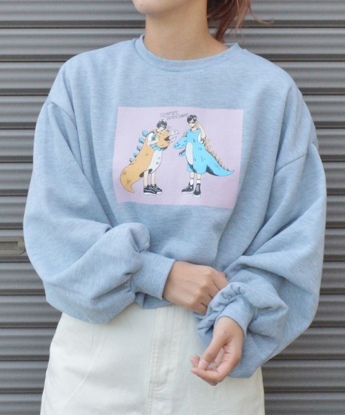 spiritoso(スピリトーゾ)の「怪獣カップルプリントクロップドトップス(スウェット・レディース・ピンク/オリーブ/杢グレー・FREE)」の10枚目の写真