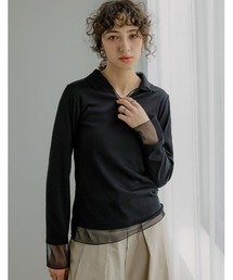 [2026S/S COLLECTION]リブカットソーチュールレイヤード風ポロトップス