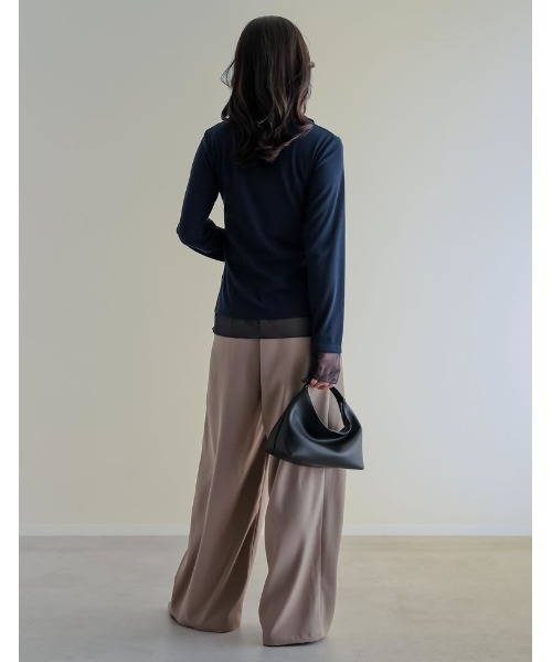Re:EDIT（リエディ）の「[2026S/S COLLECTION]リブカットソーチュールレイヤード風ポロトップス（Tシャツ/カットソー・レディース・ネイビー/ミント/モカ/ブラック・MEDIUM/LARGE）」の19枚目の写真