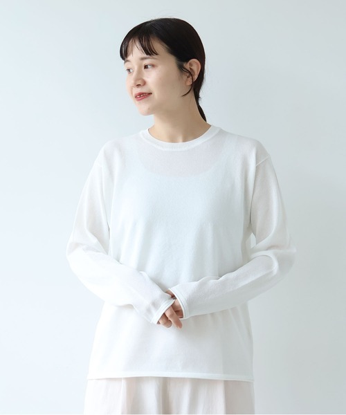 yuni（ユニ　）の「12G和紙/Polyester long sleeves knit Tshirt（ニット/セーター・レディース・ブラック/ブルー/ピンク/ホワイト・FREE）」の2枚目の写真
