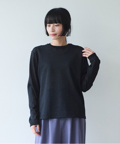 yuni（ユニ　）の「12G和紙/Polyester long sleeves knit Tshirt（ニット/セーター・レディース・ブラック/ブルー/ピンク/ホワイト・FREE）」の3枚目の写真