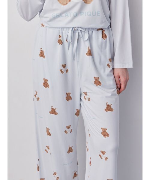 ジェラートピケ はちみつベア総柄　ロングパンツ　ルームウェア 新品】ジェラートピケ はちみつベア柄Tシャツ&ロングパンツセット