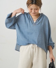 PUAL CE CIN | 襟元フリルシアーデニムブラウス(シャツ/ブラウス)