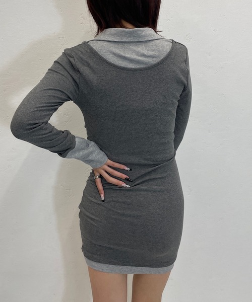 ROGER AND RAW（ロジャーアンドロウ）の「レイヤード風ドレープミニワンピース（ワンピース・レディース・ブラック/グレー・FREE）」の8枚目の写真