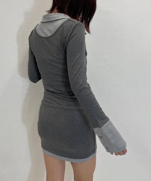 ROGER AND RAW（ロジャーアンドロウ）の「レイヤード風ドレープミニワンピース（ワンピース・レディース・ブラック/グレー・FREE）」の7枚目の写真