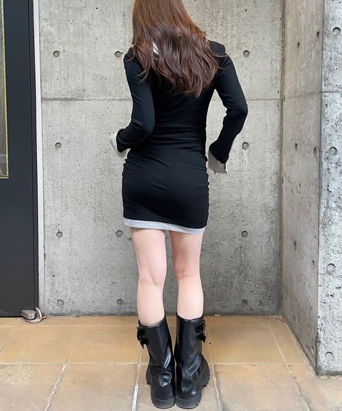 ROGER AND RAW（ロジャーアンドロウ）の「レイヤード風ドレープミニワンピース（ワンピース・レディース・ブラック/グレー・FREE）」の16枚目の写真