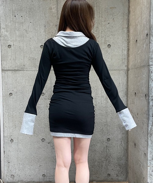 ROGER AND RAW（ロジャーアンドロウ）の「レイヤード風ドレープミニワンピース（ワンピース・レディース・ブラック/グレー・FREE）」の15枚目の写真