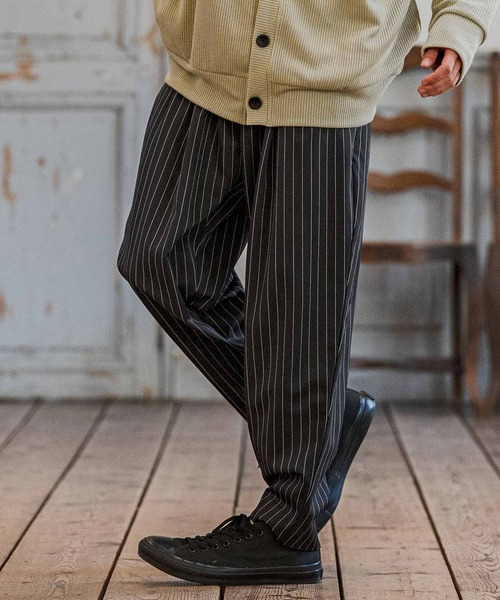 CAMBIO（カンビオ）の「mp14667-Classic Pinstripe Tapered Pants テーパードパンツ(S60326cmb)（スラックス・メンズ・ダークカーキ/ライトグレー/ブラック/グレイッシュベージュ・S/M/L）」の3枚目の写真