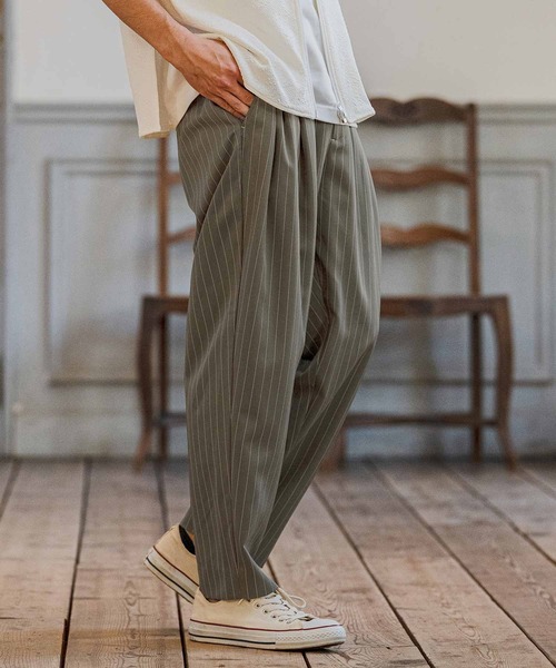 CAMBIO（カンビオ）の「mp14667-Classic Pinstripe Tapered Pants テーパードパンツ(S60326cmb)（スラックス・メンズ・ダークカーキ/ライトグレー/ブラック/グレイッシュベージュ・S/M/L）」の11枚目の写真