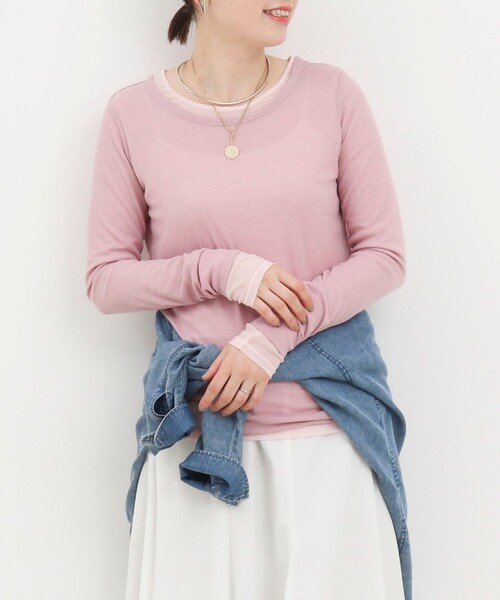 MICO COULIER（ミコクリエ）の「シアーフライス×チュールレイヤードプルオーバー（Tシャツ/カットソー・レディース・ベビーピンク/ライトグレー/キナリ・38）」の3枚目の写真