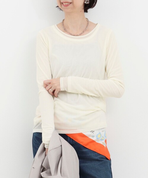 MICO COULIER（ミコクリエ）の「シアーフライス×チュールレイヤードプルオーバー（Tシャツ/カットソー・レディース・ベビーピンク/ライトグレー/キナリ・38）」の8枚目の写真