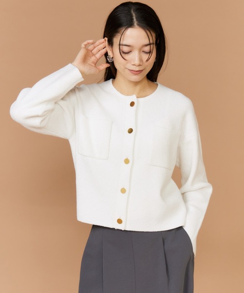 INED（イネド）の「ブークレヤーン クルーネックカーディガン（カーディガン/ボレロ・レディース・サックスブルー/オフホワイト・9号）」の2枚目の写真