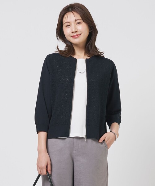 J.PRESS Ladies(J.プレス レディス)の「【季節の変わり目に】Lace Jacquard ニット ブルゾン(ブルゾン・レディース・ホワイト系/ブラウン系/ネイビー系・SMALL)」の3枚目の写真