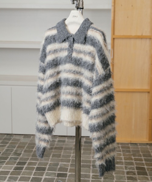 CREDONA(クレドナ)の「MOHAIR BORDER KNIT/モヘヤボーダーニット(ニット/セーター・レディース・ベージュ/グレー・FREE)」の18枚目の写真