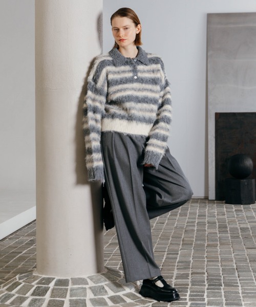 CREDONA(クレドナ)の「MOHAIR BORDER KNIT/モヘヤボーダーニット(ニット/セーター・レディース・ベージュ/グレー・FREE)」の12枚目の写真