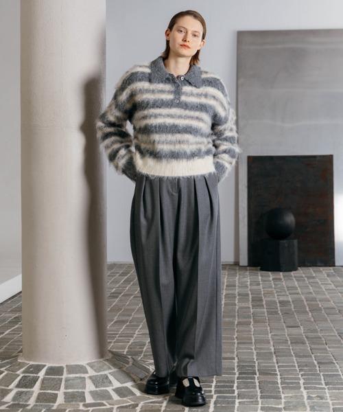 CREDONA(クレドナ)の「MOHAIR BORDER KNIT/モヘヤボーダーニット(ニット/セーター・レディース・ベージュ/グレー・FREE)」の5枚目の写真