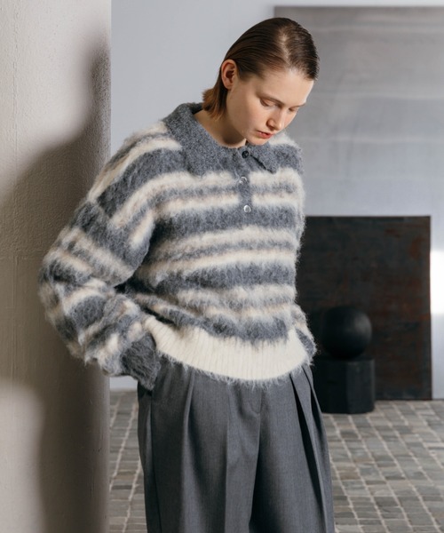 CREDONA(クレドナ)の「MOHAIR BORDER KNIT/モヘヤボーダーニット(ニット/セーター・レディース・ベージュ/グレー・FREE)」の9枚目の写真