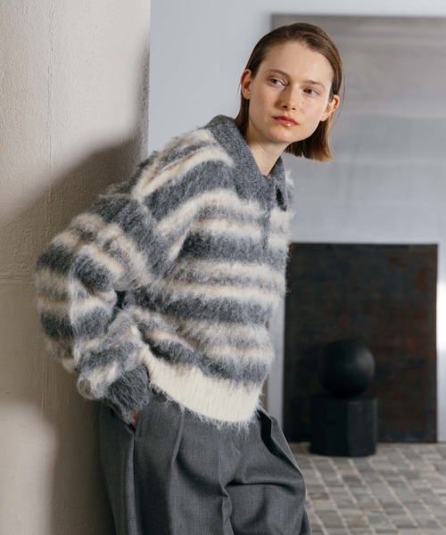 CREDONA(クレドナ)の「MOHAIR BORDER KNIT/モヘヤボーダーニット(ニット/セーター・レディース・ベージュ/グレー・FREE)」の7枚目の写真