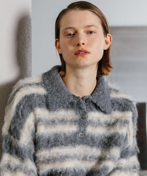 CREDONA(クレドナ)の「MOHAIR BORDER KNIT/モヘヤボーダーニット(ニット/セーター・レディース・ベージュ/グレー・FREE)」の8枚目の写真