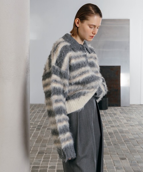 CREDONA(クレドナ)の「MOHAIR BORDER KNIT/モヘヤボーダーニット(ニット/セーター・レディース・ベージュ/グレー・FREE)」の10枚目の写真