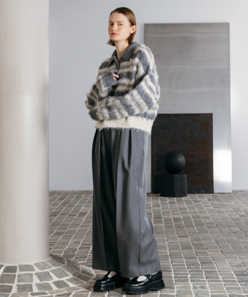 CREDONA(クレドナ)の「MOHAIR BORDER KNIT/モヘヤボーダーニット(ニット/セーター・レディース・ベージュ/グレー・FREE)」の17枚目の写真