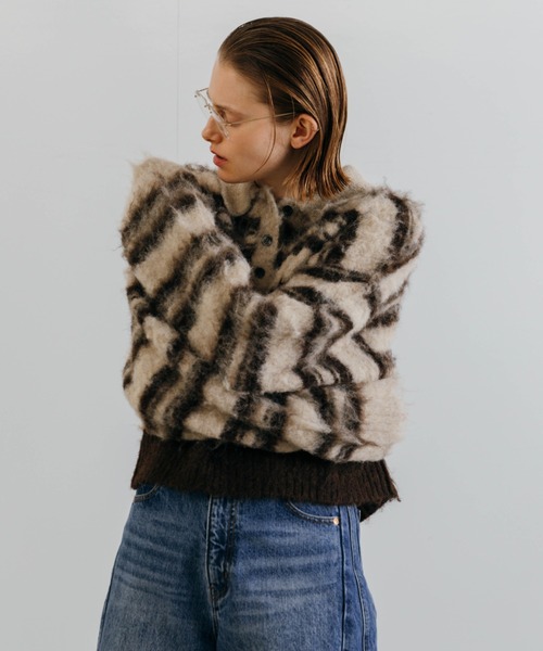 CREDONA(クレドナ)の「MOHAIR BORDER KNIT/モヘヤボーダーニット(ニット/セーター・レディース・ベージュ/グレー・FREE)」の22枚目の写真