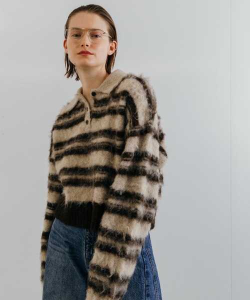CREDONA(クレドナ)の「MOHAIR BORDER KNIT/モヘヤボーダーニット(ニット/セーター・レディース・ベージュ/グレー・FREE)」の4枚目の写真