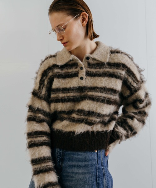 CREDONA(クレドナ)の「MOHAIR BORDER KNIT/モヘヤボーダーニット(ニット/セーター・レディース・ベージュ/グレー・FREE)」の19枚目の写真