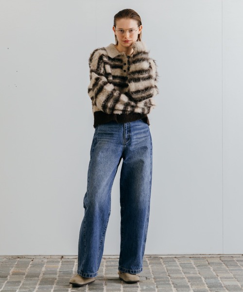 CREDONA(クレドナ)の「MOHAIR BORDER KNIT/モヘヤボーダーニット(ニット/セーター・レディース・ベージュ/グレー・FREE)」の3枚目の写真