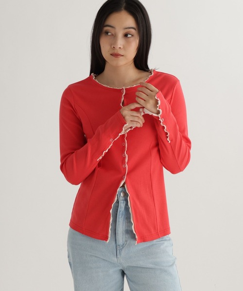 studio CLIP（スタディオクリップ）の「【daily CLIP】カットレイヤードフリフリカーディガン（カーディガン/ボレロ・レディース・チャコール/オフホワイト/レッド・FREE）」の3枚目の写真