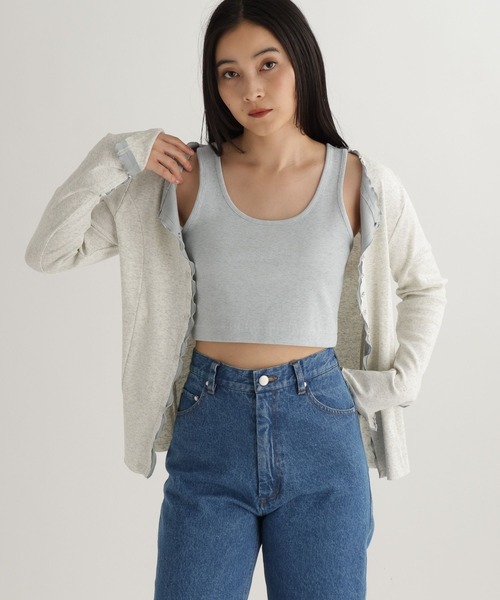 studio CLIP（スタディオクリップ）の「【daily CLIP】カットレイヤードフリフリカーディガン（カーディガン/ボレロ・レディース・チャコール/オフホワイト/レッド・FREE）」の4枚目の写真