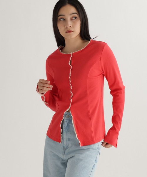 studio CLIP（スタディオクリップ）の「【daily CLIP】カットレイヤードフリフリカーディガン（カーディガン/ボレロ・レディース・チャコール/オフホワイト/レッド・FREE）」の20枚目の写真