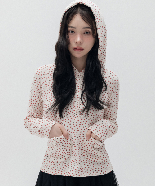 hysteric ストロベリープリント 長袖トップス ストロベリーヘンリーネックフードロングスリーブ_アイボリー（Tシャツ