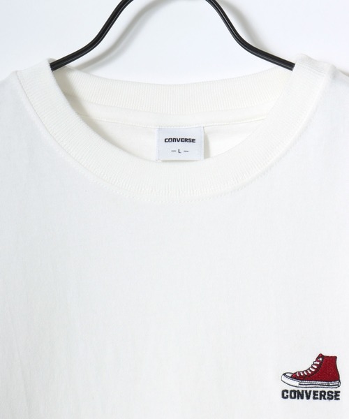 CONVERSE(コンバース)の「CONVERSE/コンバース オールスター ロゴ ワンポイント刺繍 半袖Tシャツ/無地T/リブライン リンガーT/レディース メンズ(Tシャツ/カットソー・レディース・ネイビー/ホワイト系その他/ダークグリーン/ブラック/ホワイト/ブラック系その他/ブルー系その他/グリーン系その他・M/LL/L)」の9枚目の写真