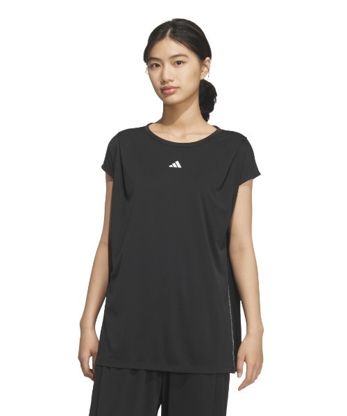 adidas(アディダス)の「アディダス adidas SOFTLUXブラック ダブルニット ルーズフィット ノースリーブ トップス(Tシャツ/カットソー・レディース・ブラック・M/L)」の1枚目の写真