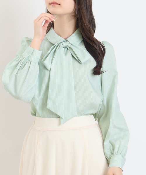 ASTORIA ODIER（アストリアオディール）の「リボンタイシャツブラウス（シャツ/ブラウス・レディース・ミント/ホワイト/ブルー・MEDIUM）」の3枚目の写真