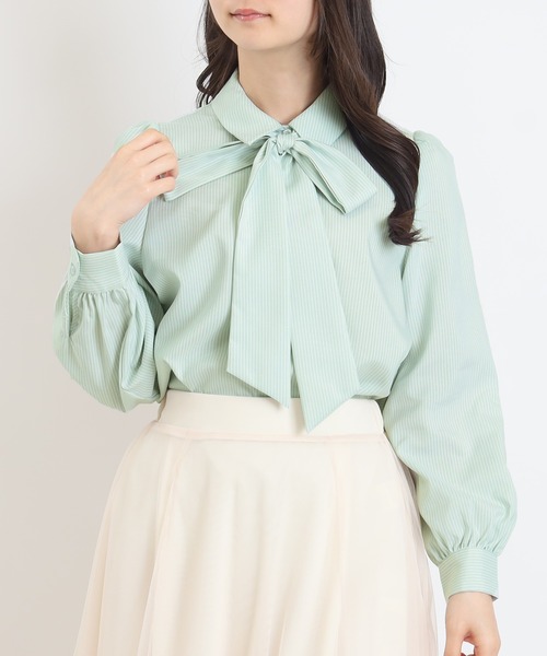 ASTORIA ODIER（アストリアオディール）の「リボンタイシャツブラウス（シャツ/ブラウス・レディース・ミント/ホワイト/ブルー・MEDIUM）」の17枚目の写真