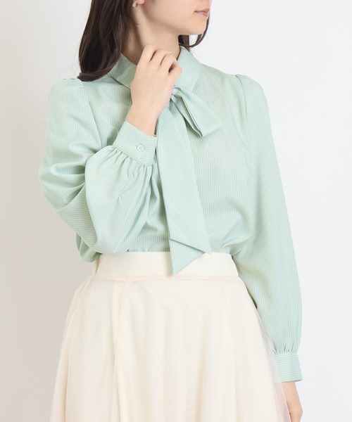 ASTORIA ODIER（アストリアオディール）の「リボンタイシャツブラウス（シャツ/ブラウス・レディース・ミント/ホワイト/ブルー・MEDIUM）」の14枚目の写真
