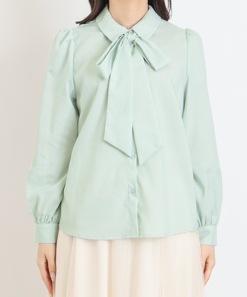 ASTORIA ODIER（アストリアオディール）の「リボンタイシャツブラウス（シャツ/ブラウス・レディース・ミント/ホワイト/ブルー・MEDIUM）」の12枚目の写真