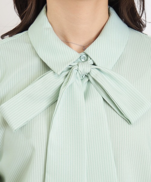 ASTORIA ODIER（アストリアオディール）の「リボンタイシャツブラウス（シャツ/ブラウス・レディース・ミント/ホワイト/ブルー・MEDIUM）」の9枚目の写真