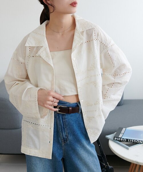 セール】【India】総刺繍オープンカラーシャツ（シャツ/ブラウス