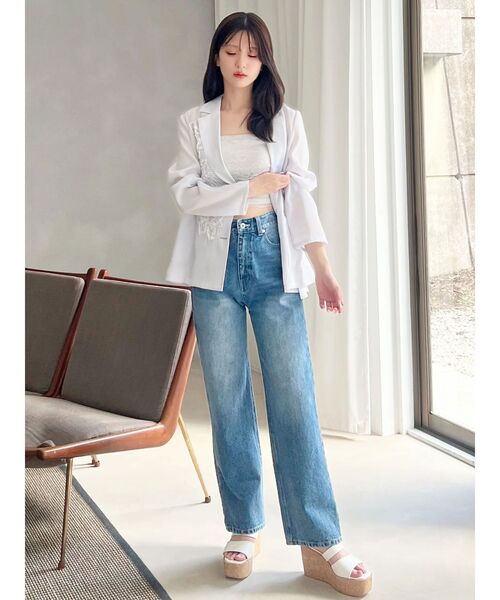 MERCURYDUO（マーキュリーデュオ）の「ストレートデニムパンツ（デニムパンツ・レディース・ライトブルー/ブルー・MEDIUM/SMALL）」の4枚目の写真