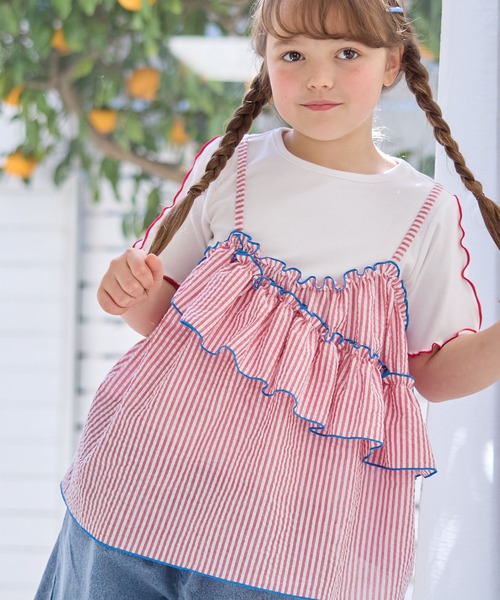 Piet（ピエット）の「ストライプビスチェ＆メローTセット（Tシャツ/カットソー・キッズ・ブラウン/レッド/サックスブルー・110/130/100/120）」の3枚目の写真