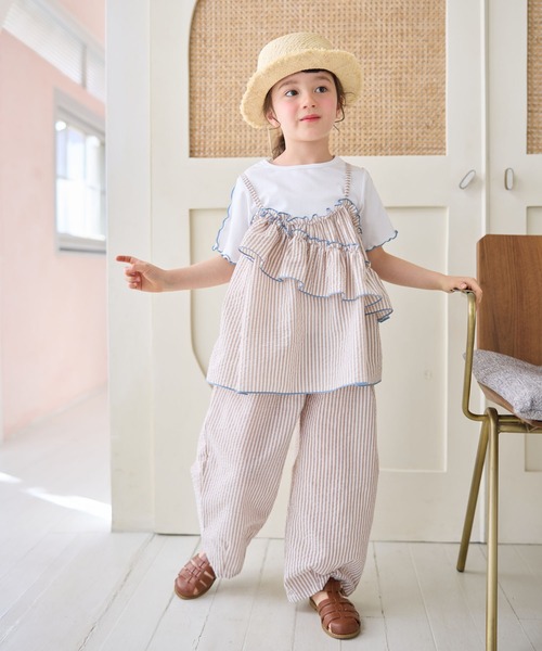 Piet（ピエット）の「ストライプビスチェ＆メローTセット（Tシャツ/カットソー・キッズ・ブラウン/レッド/サックスブルー・110/130/100/120）」の14枚目の写真