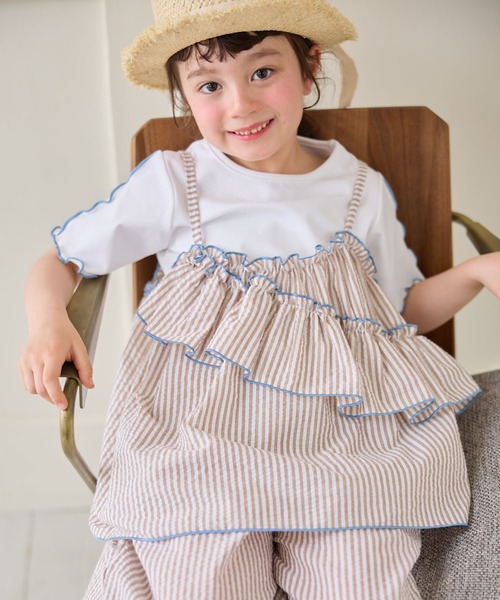 Piet（ピエット）の「ストライプビスチェ＆メローTセット（Tシャツ/カットソー・キッズ・ブラウン/レッド/サックスブルー・110/130/100/120）」の13枚目の写真