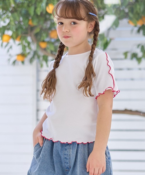 Piet（ピエット）の「ストライプビスチェ＆メローTセット（Tシャツ/カットソー・キッズ・ブラウン/レッド/サックスブルー・110/130/100/120）」の10枚目の写真